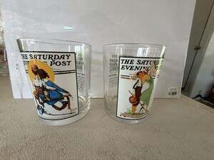 BP Presents The Saturday Evening Post Norman Rockwell Glassware 2 Tumblers